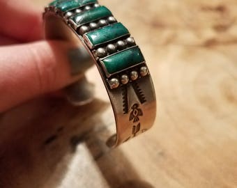 Vintage 1940's Silver and Turquoise Native American Made Hand Made Cuff Bracelet
