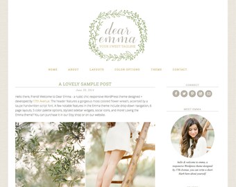 Wordpress Theme Premade Blog Template Design - "Emma" Instant Digital Download