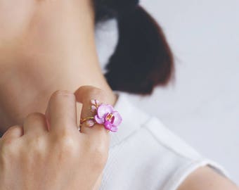 Phalaen Purple Ring , Flower Ring , Handpainted GOODAFTERNINE , Phalaenopsis , Orchid