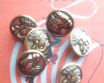 Set of 6 Vintage Eagle Head Buttons / Metal Shank Buttons/ Vintage Button Lots/ Steampunk Craft Supplies