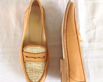 1990's Joan & David Leather Raffia Loafers Sz. 6 1/2 M