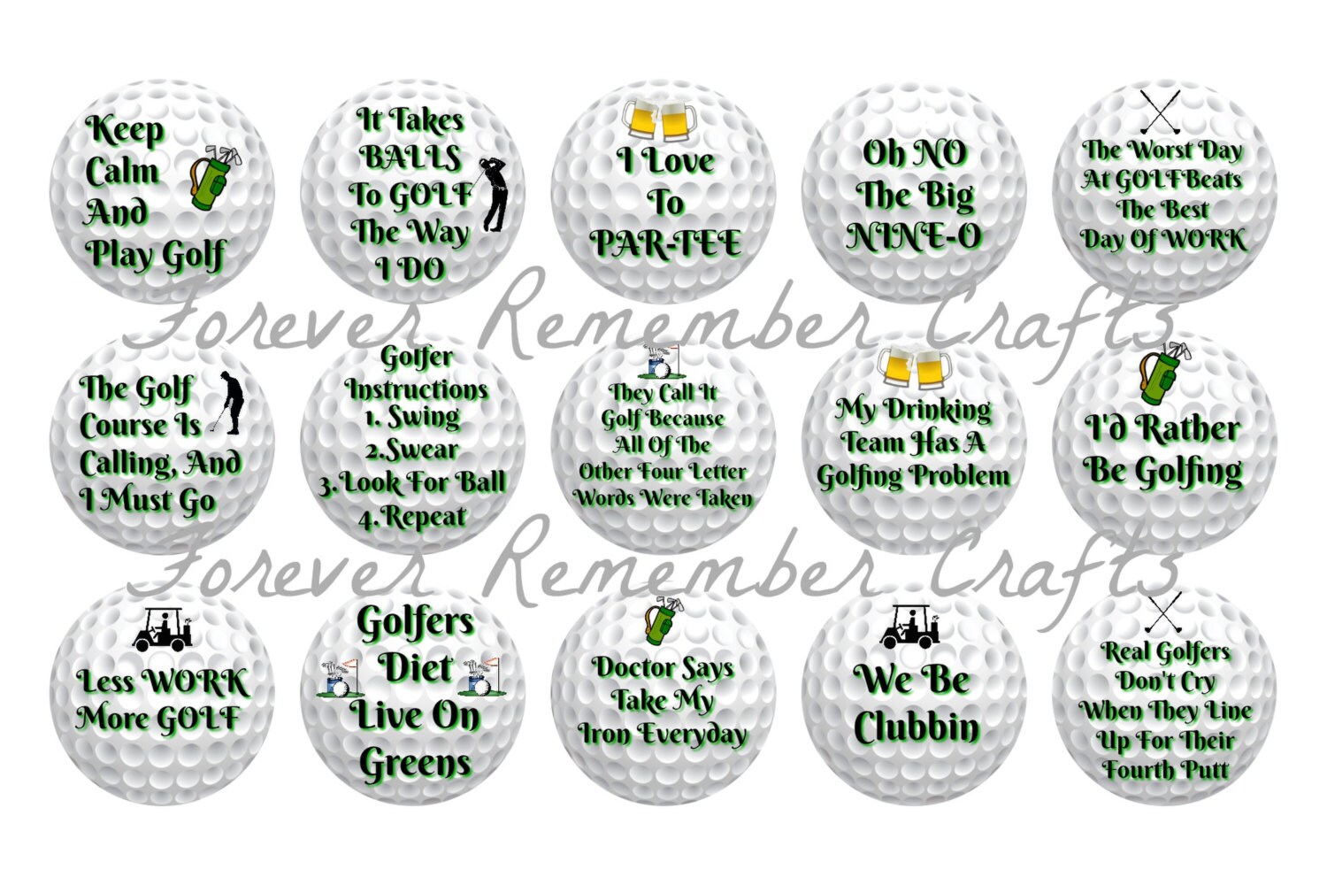 INSTANT DOWNLOAD Funny Golf Sayings & Quotes Bottle Cap Image