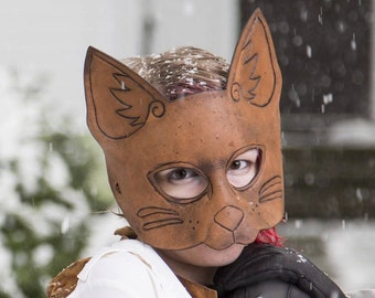 Leather Cat Mask in Brown Leather