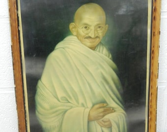 Antique Chromolithograph Gandhi 40x55cm Print Oleograh India 121 x 2