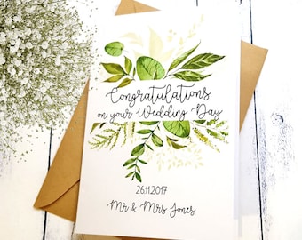 Botanical Congratulations on your Wedding Day Card | Botanical Wedding Card | Personalised Wedding Card | Vow Renewal Card | Engagement