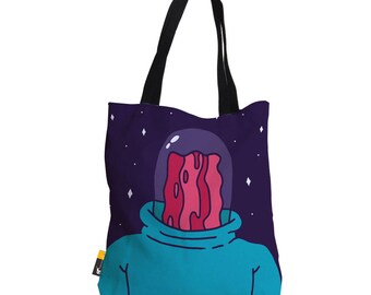 Artist Designed Tote Bag - 18" Inch Purple Beach Bag | Professor Bacon by Bigshot Robot | UBU Republic