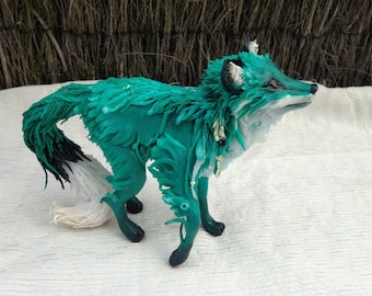 OOAK Fox Kitsune Totem Emerald