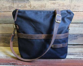Waxed Canvas Tote, Zipper Top, Traveler Medium Purse, Crossbody Handbag, Crossbody Purse, Waxed Canvas purse