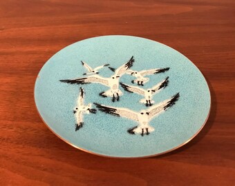 Mid Century AnneMarie Davidson Seagull Enamel on Copper Dish