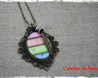 long necklace, bronze and polymer "shadow"