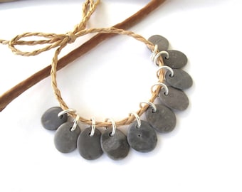 Rock Beads Small Mediterranean Natural Stone River Stone Jewelry Supplies Pairs Tiny GRAY CHARMS 12-13 mm