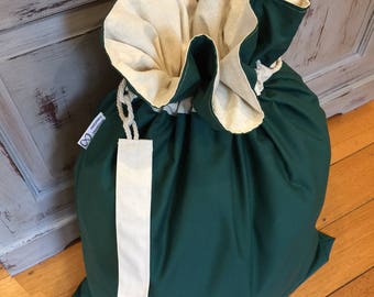 Christmas Santa Sack, Brunswick Green and Calico Genuine Quality, Hand Made, Large 75cm x 55cm, Fully Lined, Personalised