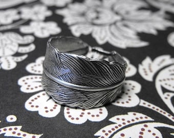 Mothers Day Sale Light as a Feather Pretty Adjustable Silver Tone Feather handmade Ring