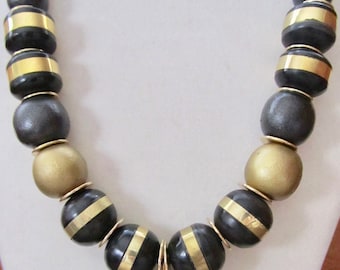 Chunky black and gold beaded necklace
