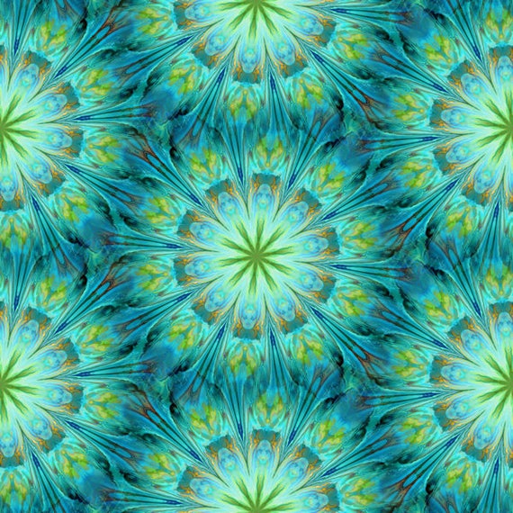 Fashion Textile Artist Hand Created Jersey Lycra Spandex Knit Kaleidoscope Blue Fabric
