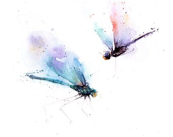 DRAGONFLY ART PRINT - dragonfly watercolor, dragonfly lover, dragonfly gift, dragonfly print, insect art, insect lover gift, insect painting