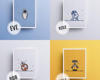 Poster / poster Robots for baby and children-Wall E - Eve - R2D2 - BB-8