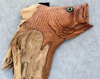 Large Mouth Bass Driftwood Carving 3-4-2-18
