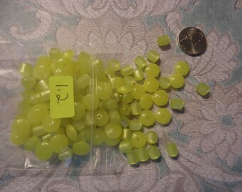 Vintage, New Old Stock, Moon Glow Beads, Lime Yellow, Rondell and Short Tubes 1.2 oz., Jewelry Supply, Beading Component, Craft Supply