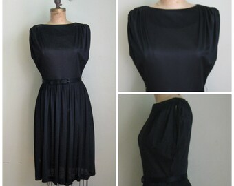 Practically Polly Perfect Black Dress// 1960's// Belted// LBD