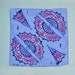 Vintage Faith Austin hanky, signed handkerchief with purple and pink fans, 1950's designer linen hanky