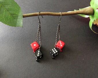 Red and black dangle earrings
