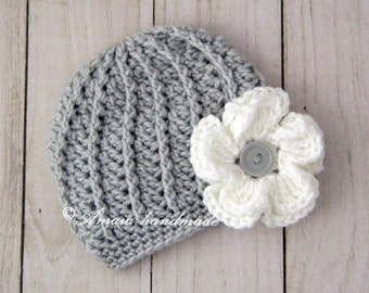 Baby girl beanie hat, Infant girl beanie, Crochet baby girl beanie for Newborn to 12 Months, Great as an baby girl shower gift