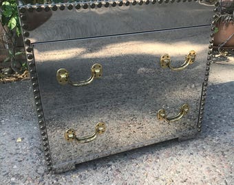 Very Rare and Stunning Vintage Silver, Chrome and Brass Sarreid Nightstand Small Chest of Drawers