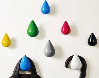 Raindrop Wall Hook Solid Wood Hook Decorative Wall Hook White Black Blue Green Red Yellow Grey Colorful Hook Coat Hook Hanger Modern Hook