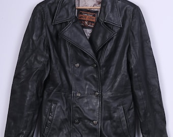 Vintage Womens S Leather Jacket Black Double Breasted Classic Design