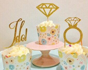 12ct engagement cupcake toppers, bridal party cupcake toppers, wedding cupcake toppers, bridal shower cupcake toppers