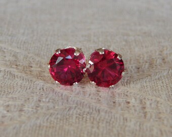 Ruby 7mm Studs, Ruby Stud Earrings, Ruby Statement Earrings, Ruby Posts, Ruby Post Earrings, July Birthstone, Lab Created Ruby. Ruby