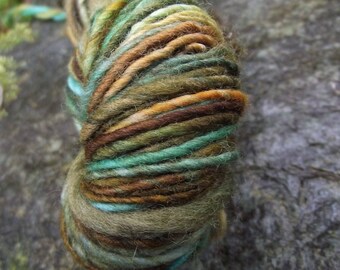Handspun yarn, handpainted Polwarth wool yarn, worsted weight thick and thin hobbit yarn-Shire