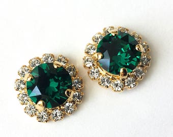 Swarovski Emerald Stud Earrings Emerald Crystal Earrings Bridesmaid Jewelry Swarovski Gold Post Earrings Wedding Jewelry Emerald Earrings
