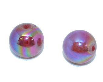 10 14mm vintage pink glass AB beads