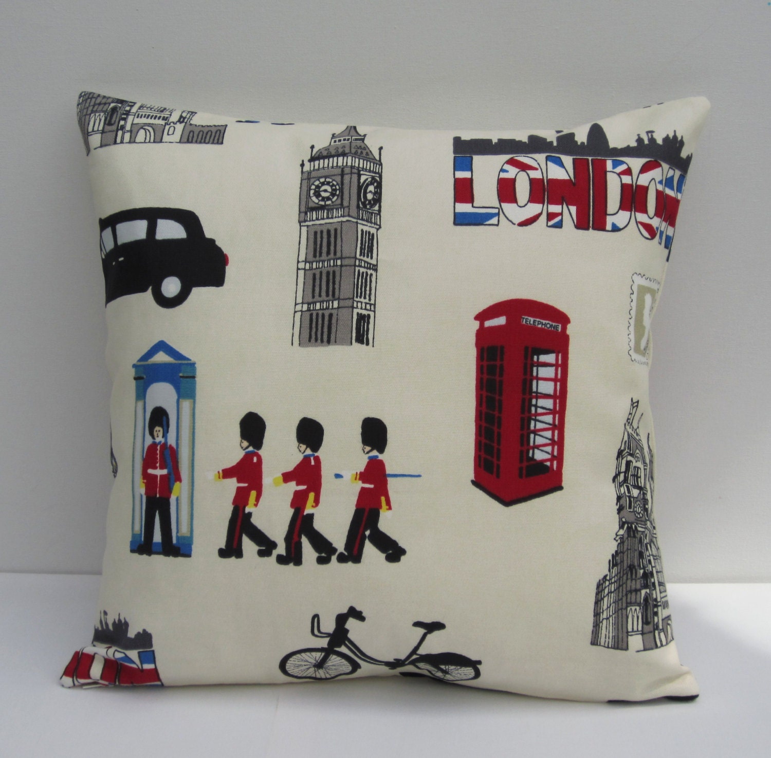 London Themed Pillow Cover Iconic London Cushion Cover Cream