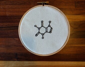 Caffeine Molecule Science Finished Cross Stitch