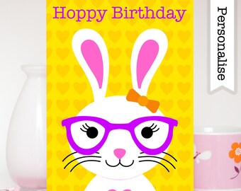 Bunny Birthday Card, Rabbit Birthday Card, Cute Kids Birthday Card, Children Birthday Card, Bunny Rabbit Card, Kids Rabbit Card, Bunny Card