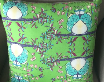 Tina Givens for Free Spirit Opal Owl collection Opal's House Green cushion cover/pillow 45cm