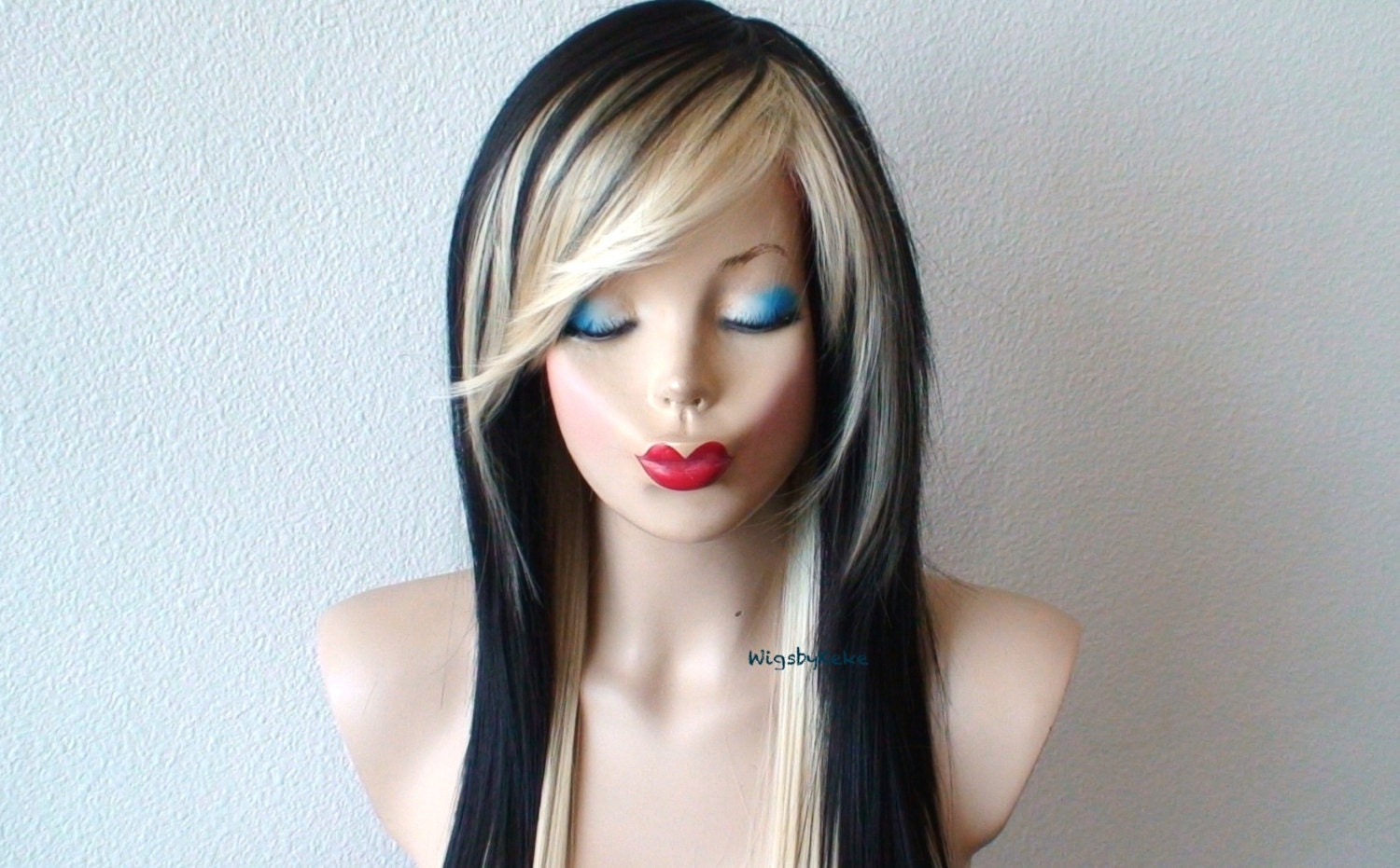 Scene Wig Black Blonde Wig Straight Hairstyle Long Side