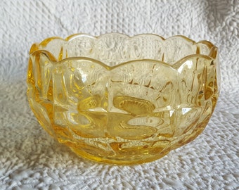 Vintage Light Amber Facet Pressed Glass Bowl