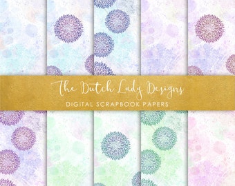 Digital Scrapbook Paper - Paint & Flowers - 10 papers in .JPEG Files - INSTANT DOWNLOAD