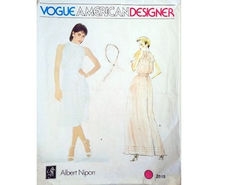 Vintage Vogue American Designer 2515 Albert Nipon Sleeveless Pleated Mid or Maxi Dress Sewing Pattern Size Bust 32.5" UK 10