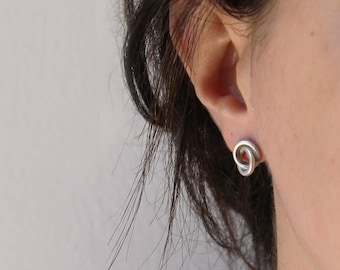 Stud earrings sterling silver earrings double circle earrings minimalist earrings geoemetric earrings statement earrings - amejewels