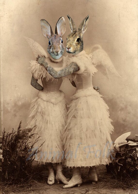 Easter ANGEL BUNNY SISTER rabbit Art digital Collage