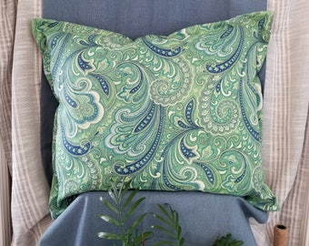 Pretty Paisley Print Decorative Throw Pillow with Blues and Greens! Indoor Outdoor