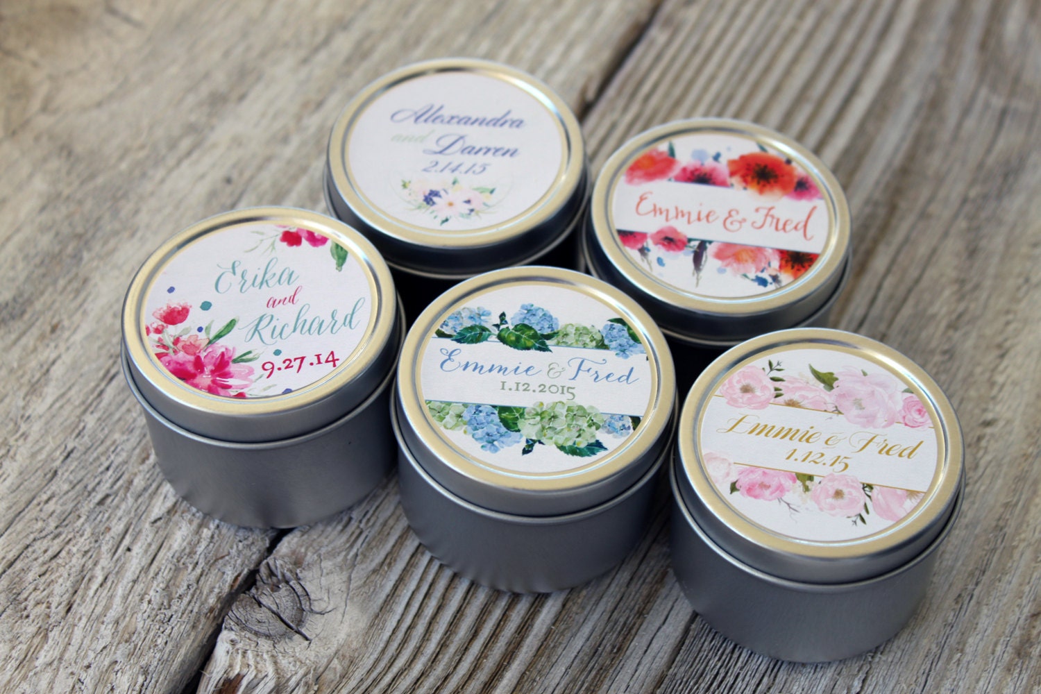 25 Custom Candle Favor In 2oz Tins Custom Labels Floral 