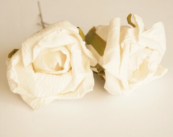 Bridal Hair Accessories, Ivory Rose, Off White flower Hair Bobby Pins- set 2
