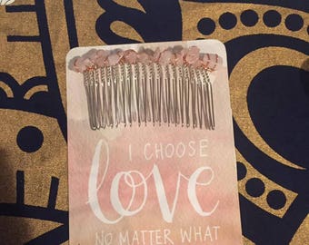 Silver Comb with Rose Quartz