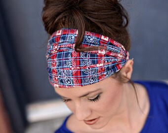 Wide Fabric Headband, Womens Headband, Womens Head Band, Headbands for Women, Extra Wide Headband, Red White & Blue Headbands, Adults